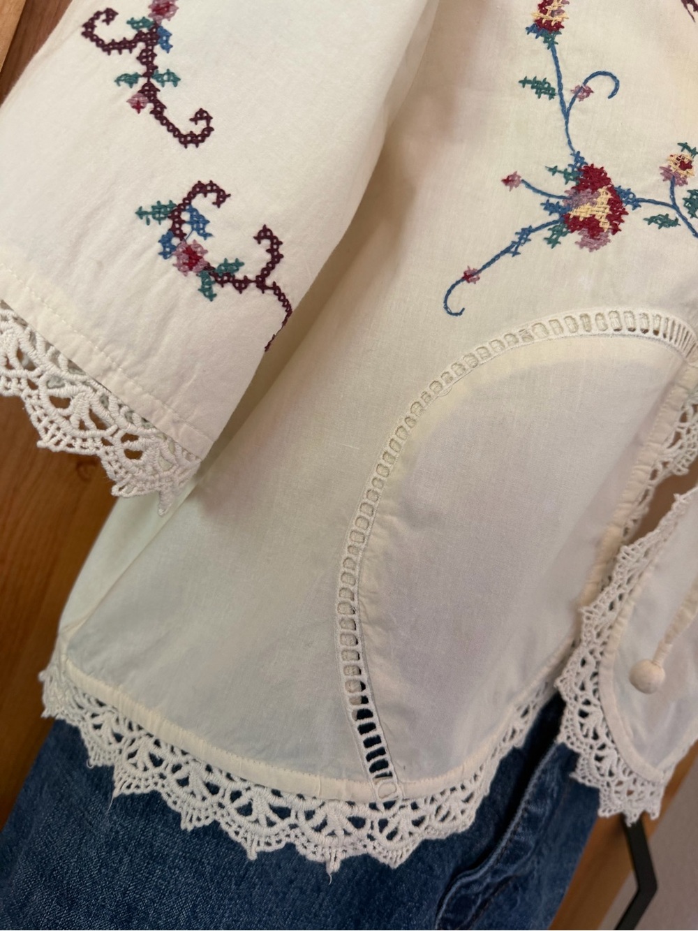 *SOLD* Jennifer & Grace Embroidered Cotton Peasant Blouse Boho Cottagecore L - Picture 4 of 14